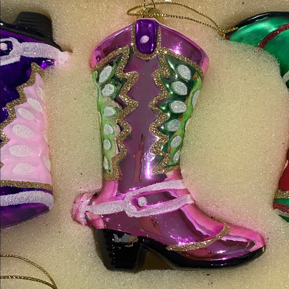 Cowboy Boot Ornament 4.75 Inch Western Christmas Set of 5 TWO's Co.
